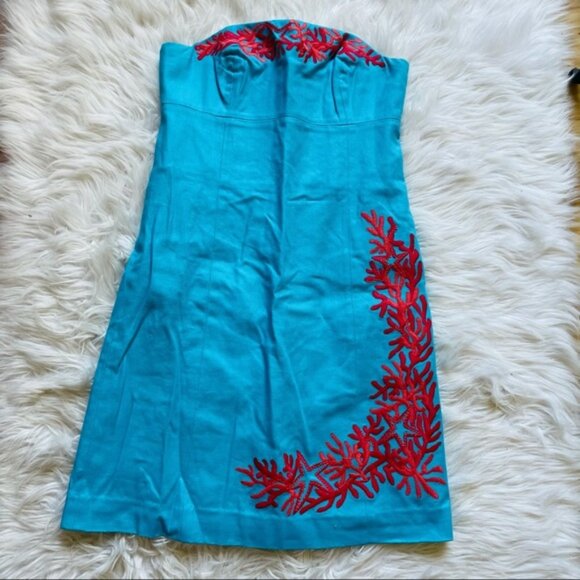 Lilly Pulitzer | Blue and Pink Bowen Mini Dress Coral | Size 00 - Picture 2 of 9